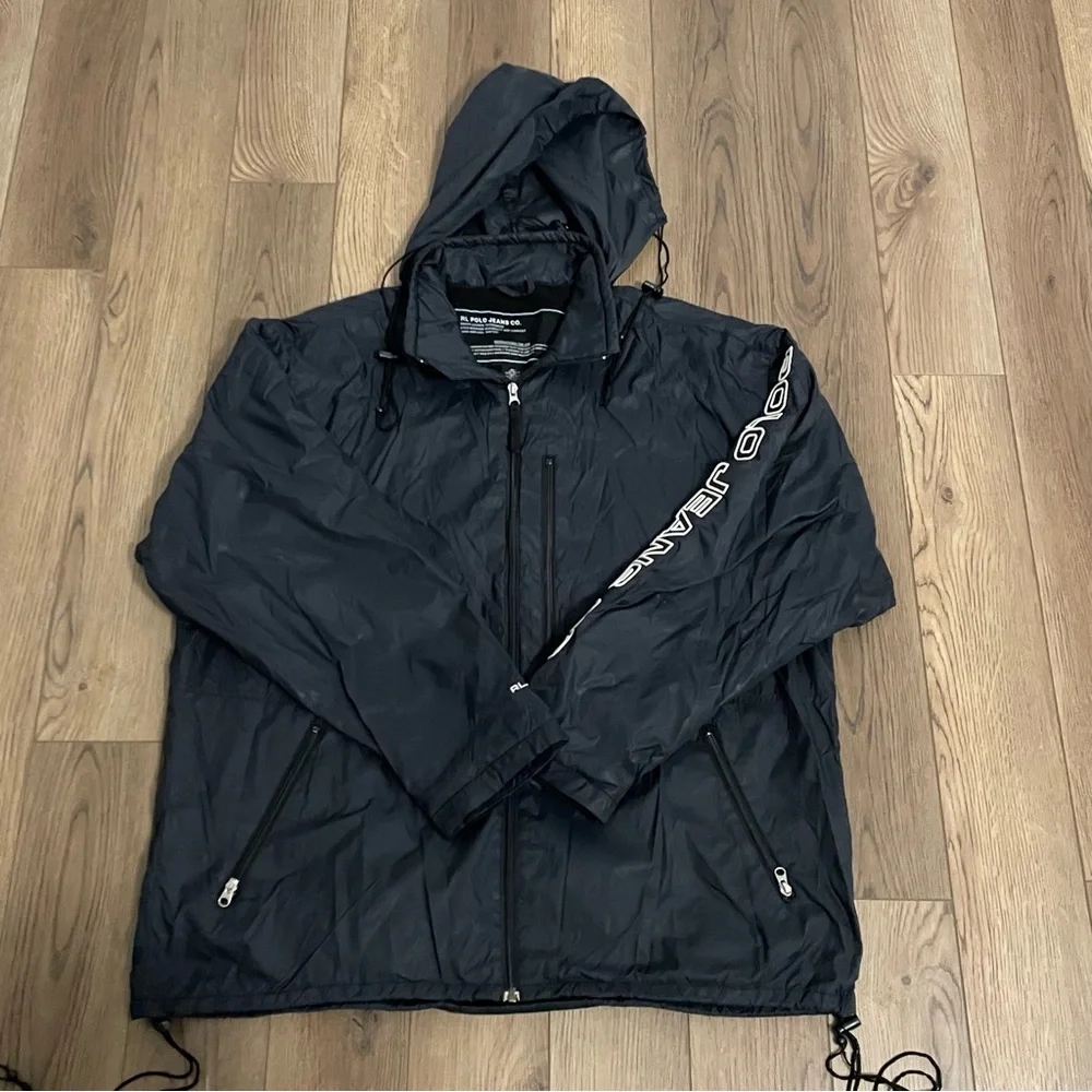 RL Ralph‎ Lauren Polo Jean Company Y2K Spellout Windbreaker Jacket Black